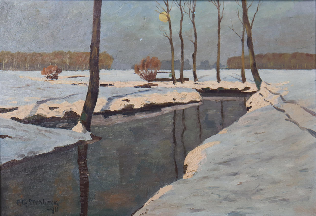 UIDENTIFICERET KUNSTNER, olie på lærred, vinterlandskab.