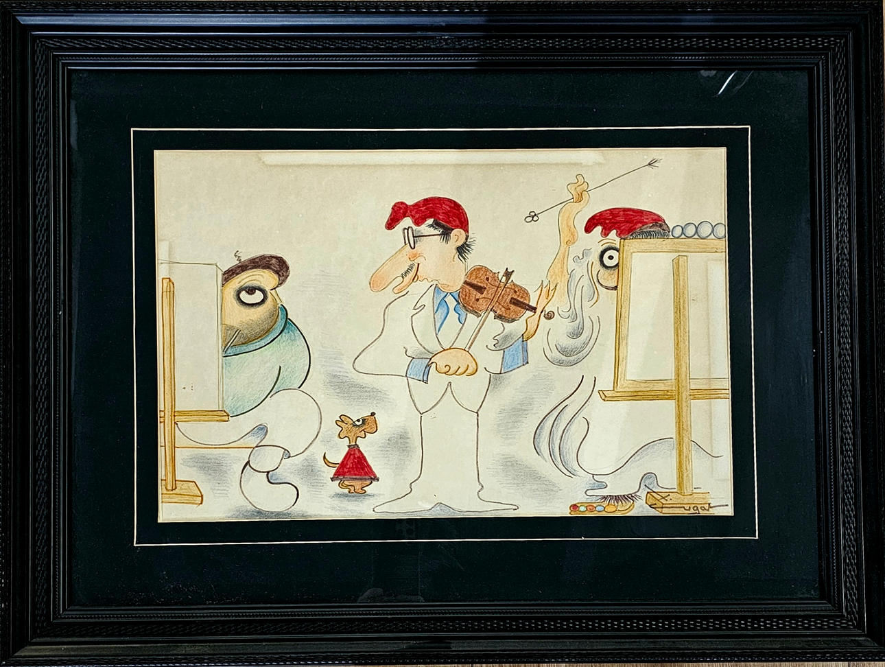 XAVIER CUGAT. “violinist” color drawing”.