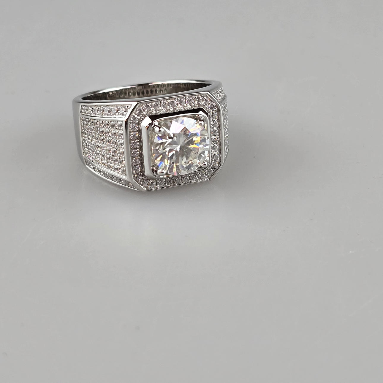 Men's solitaire ring - sterling silver 925, moissanite 3.00 ct.