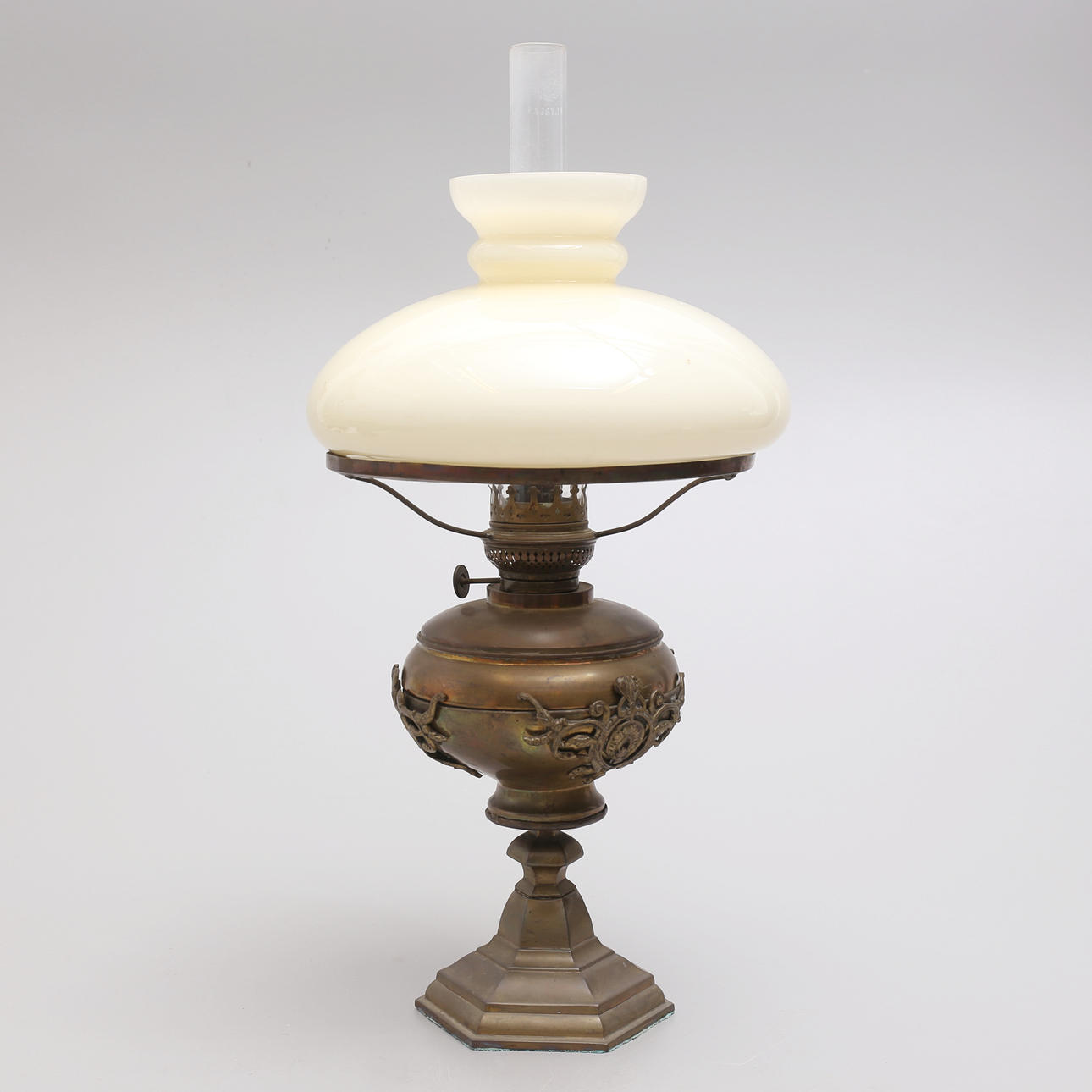 A 19th-Century table kerosene lamp.
