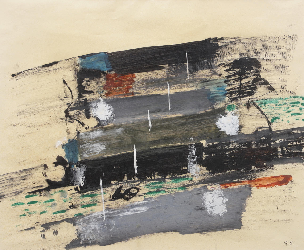 GUSTAF SKOGLUND. Composition, mixed media, signed.