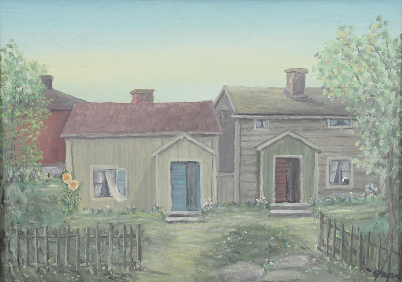 YNGVE JOHANSSON. Edificios antiguos, óleo sobre tabla, firmados.