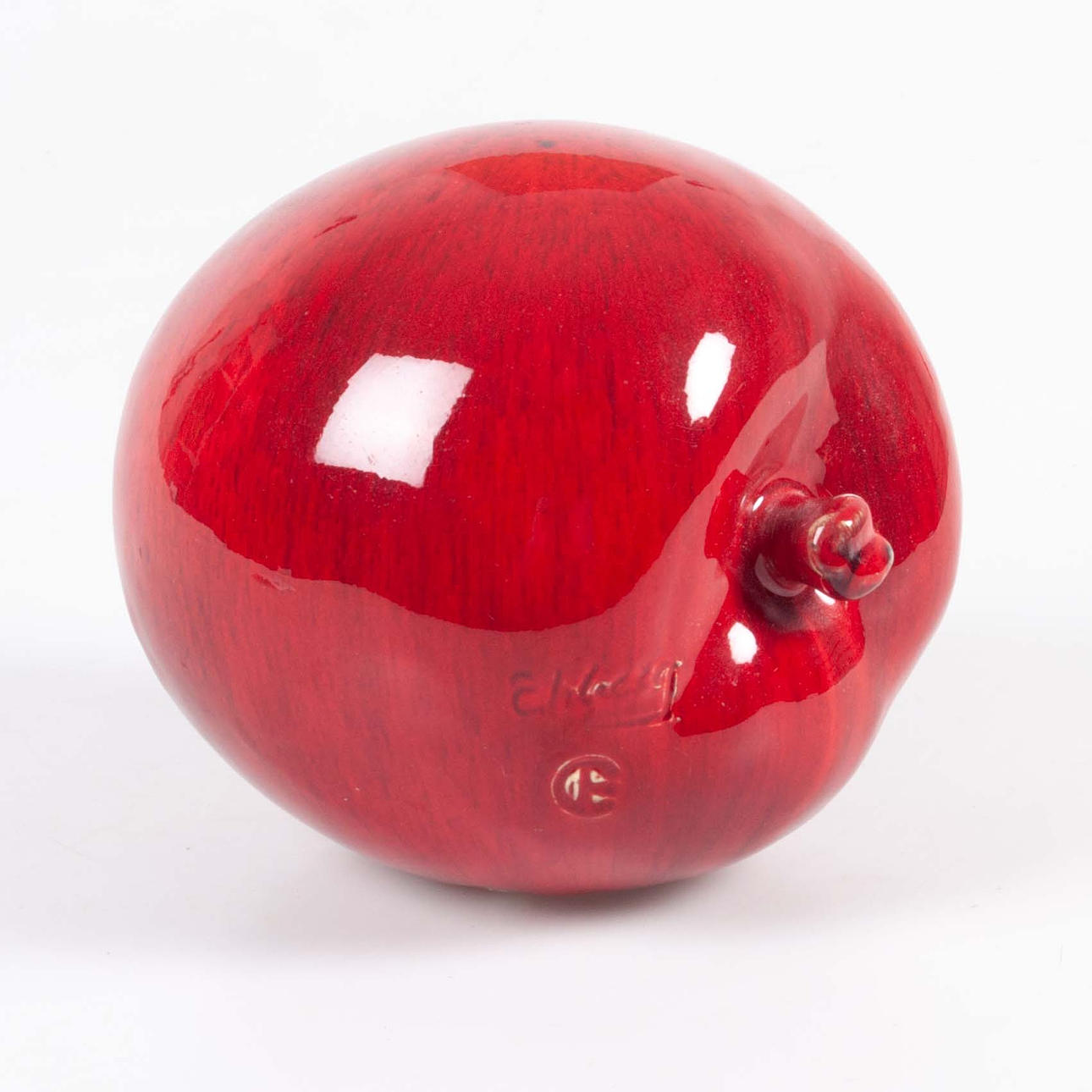 ELF EKBERG. Sculpture, apple, glazed ceramic, signed.