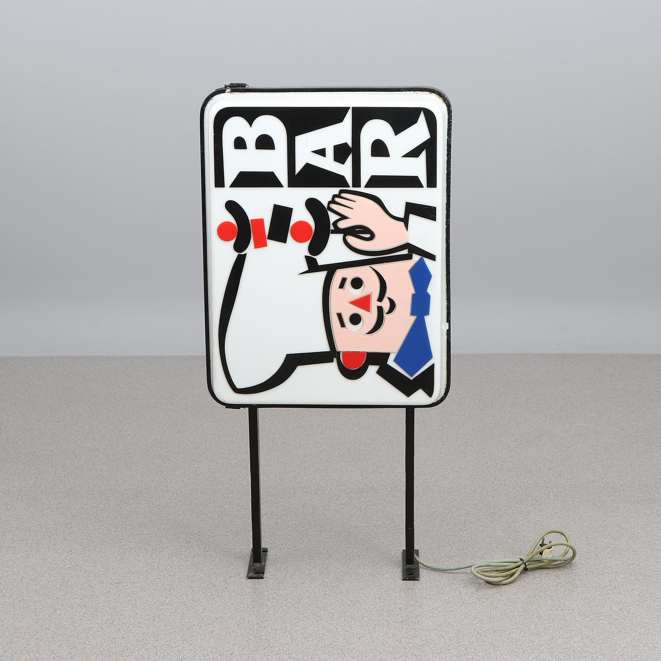 SKYLT. Lackerad metall samt plexiglas. "Bar". Samtida tillverkning.