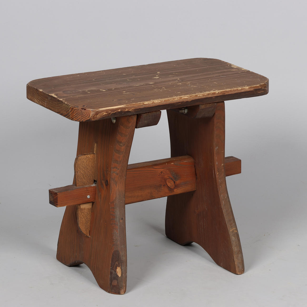 Stool in solid pine, Scandinavian designer, Brutalism, Denmark, second half of the 20th century.