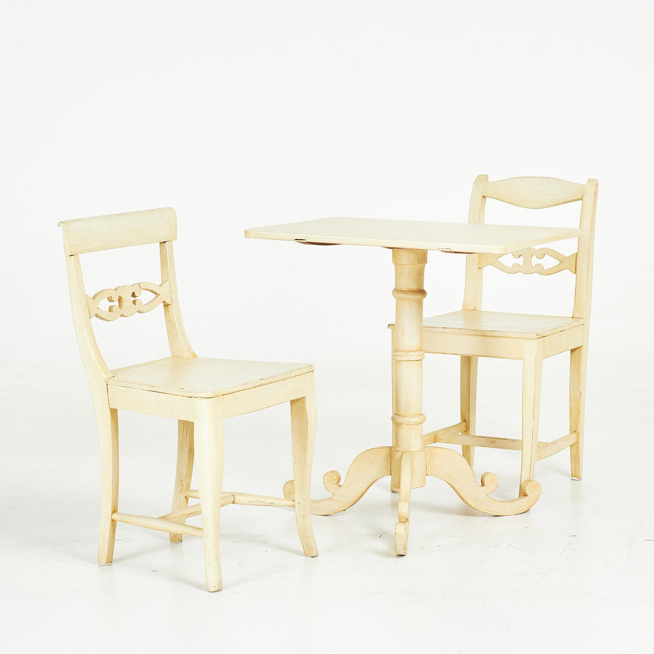 TABLE and 2 CHAIRS. 19th century, later repainted.