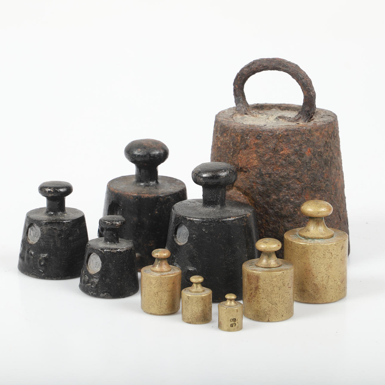 WEIGHTS, 5+5 pieces, brass/metal.