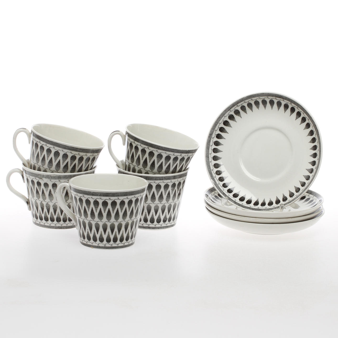 TEKOPPAR med FAT, 4 st, "Lillemor", Arthur Percy för Gefle.