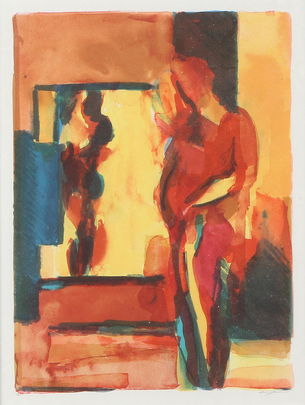 ELISABETH JANSSON. Lithography. Interior with figure. Signed.