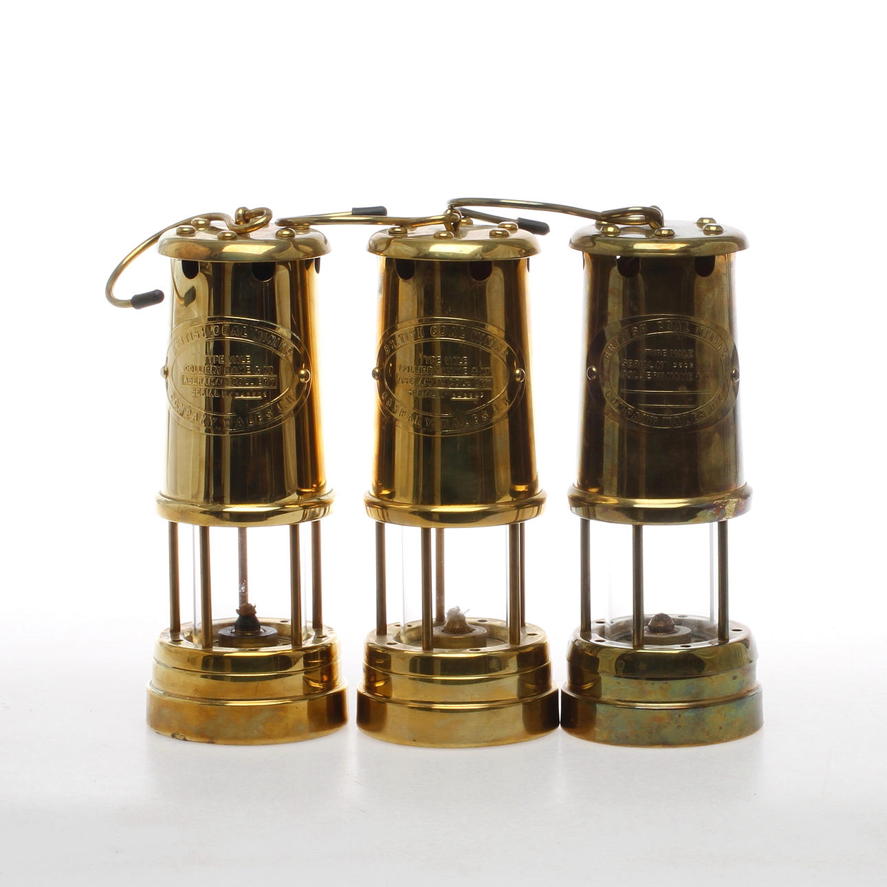 GRUVLYKTOR, 3 st, mässing, British Coal Mining Company Wales, 19/2000-tal.