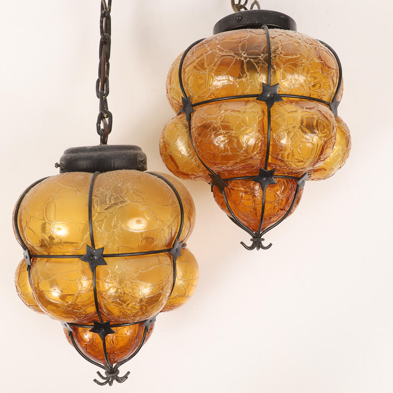 LÁMPARAS DE TECHO, 1 par, vidrio/forjado.