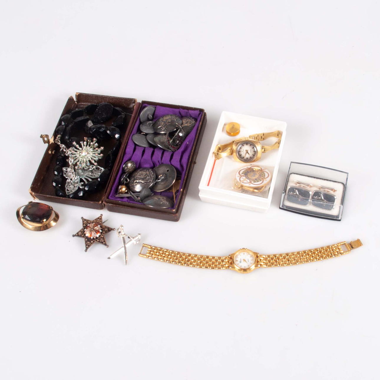 BIJOUTERIER ure og mere, delvist sølv.