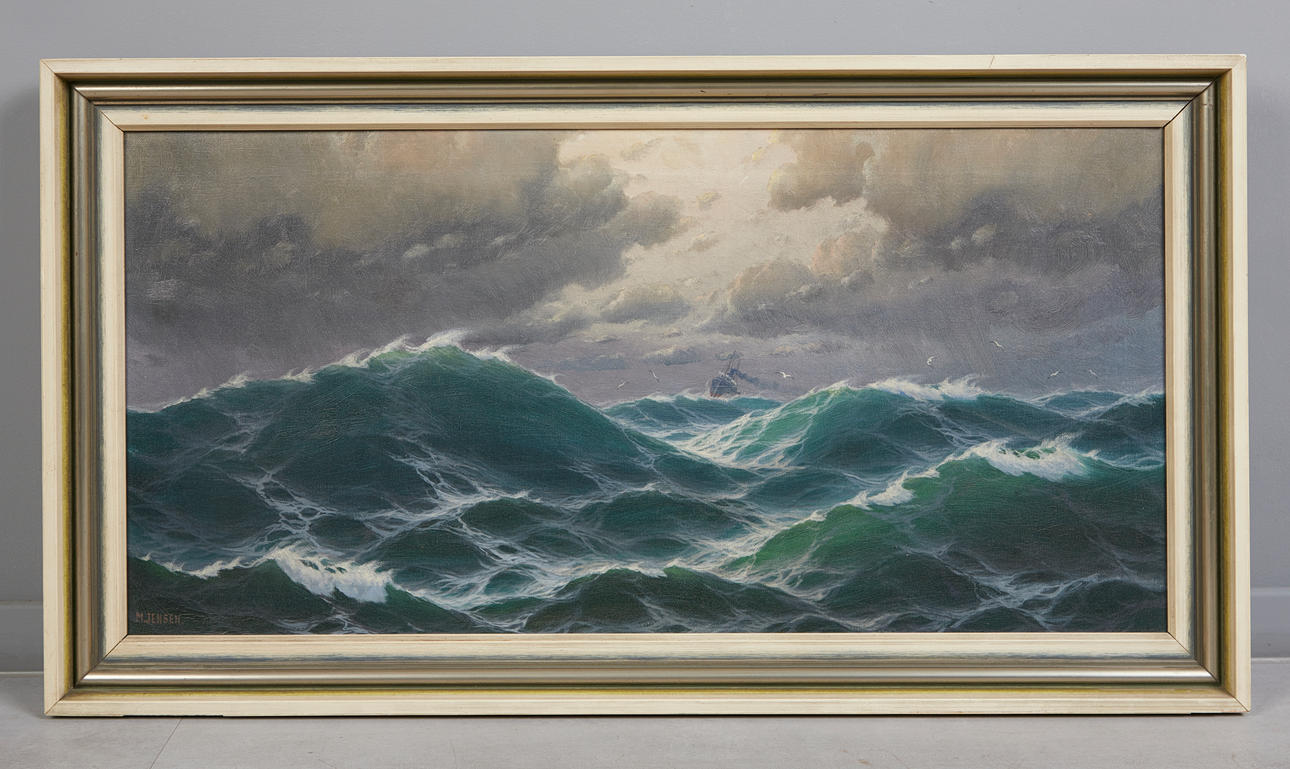 MAX JENSEN (C.1887-?). Segelboot in stürmischer See.