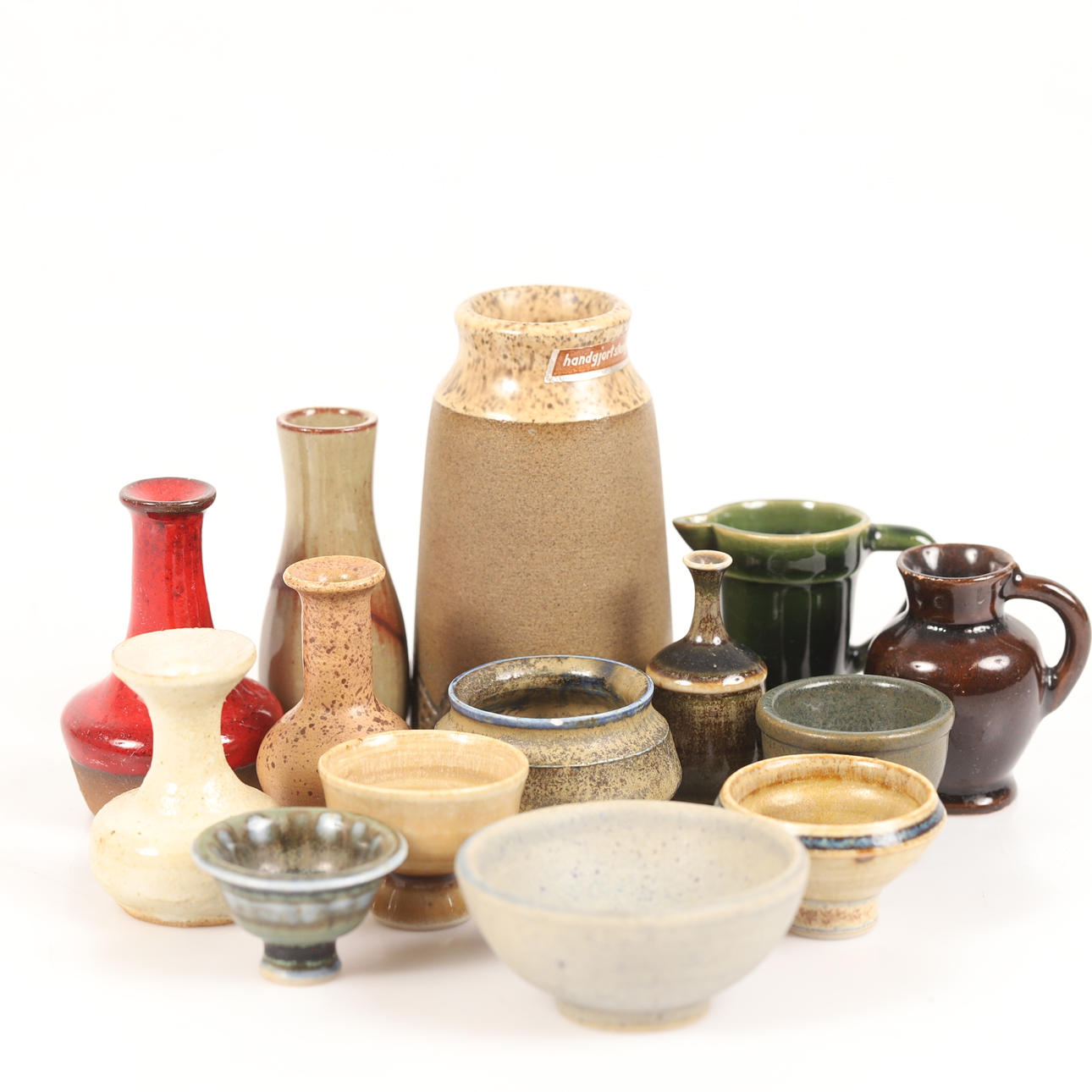 14 stoneware miniature vases, including John Andersson and Gunnar Borg, Höganäs.