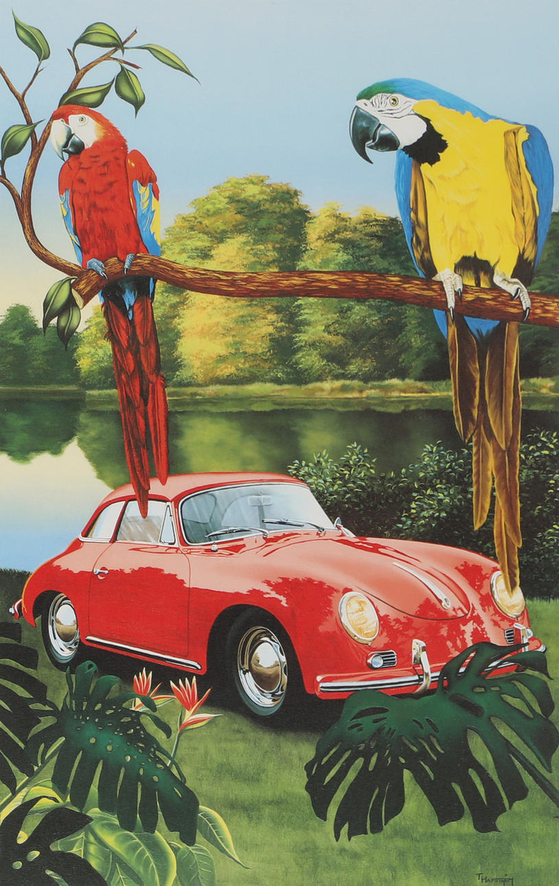 THOMAS HAFSTRÖM. Parrot and car, signed print.