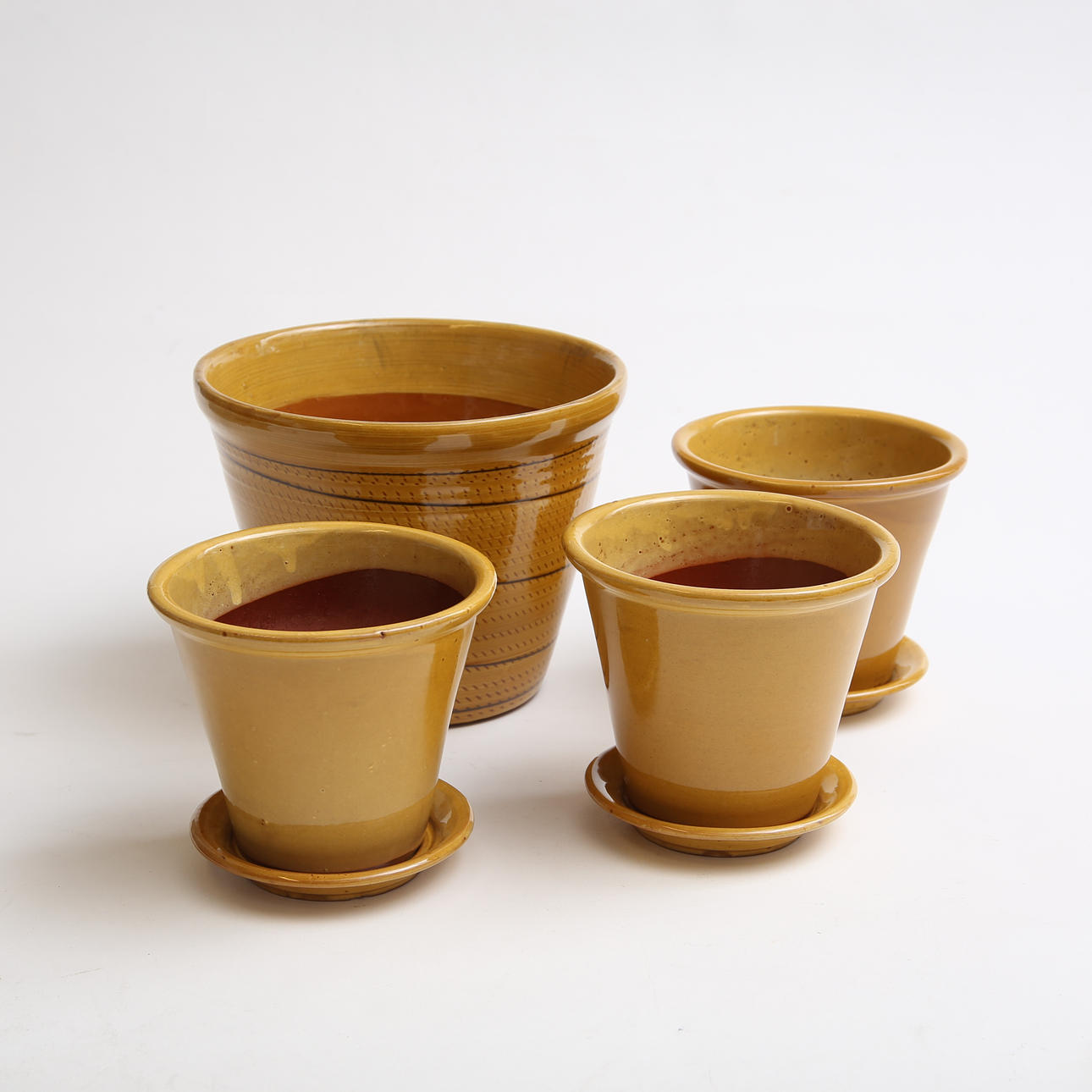 OLLAS DE BARRO, 4 piezas, esmaltadas, Gränsfors.