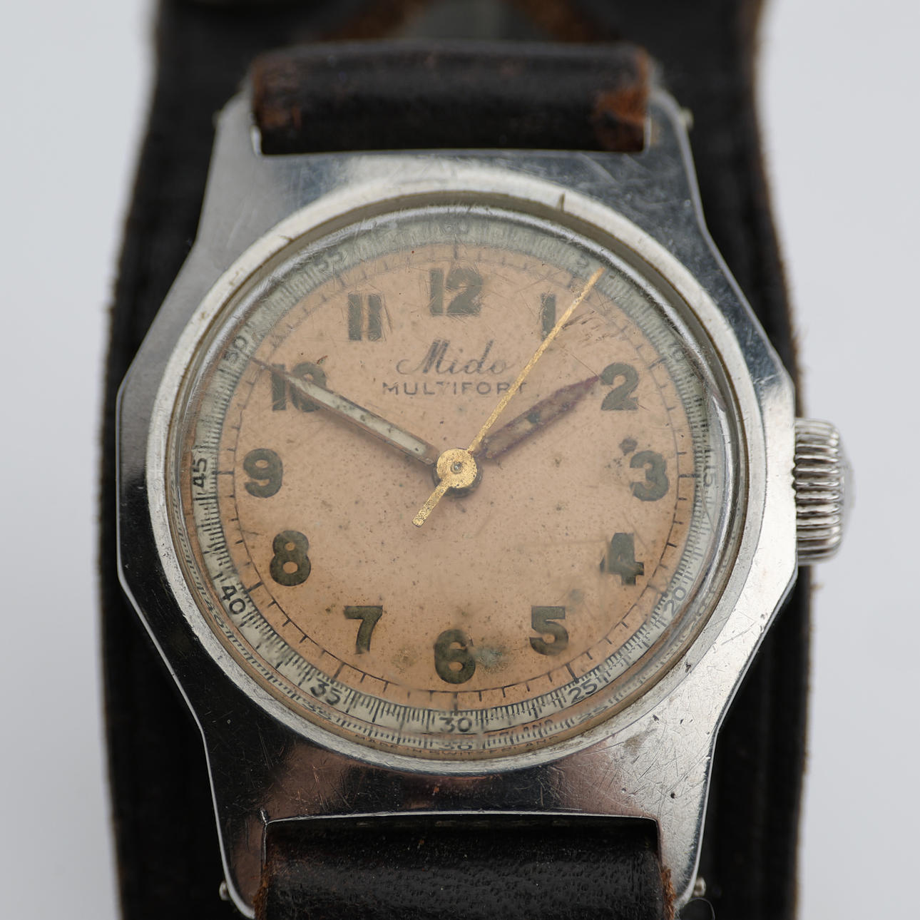 MIDO, Multifort, handtilattu armbandsur, teräs, 1940-tal.