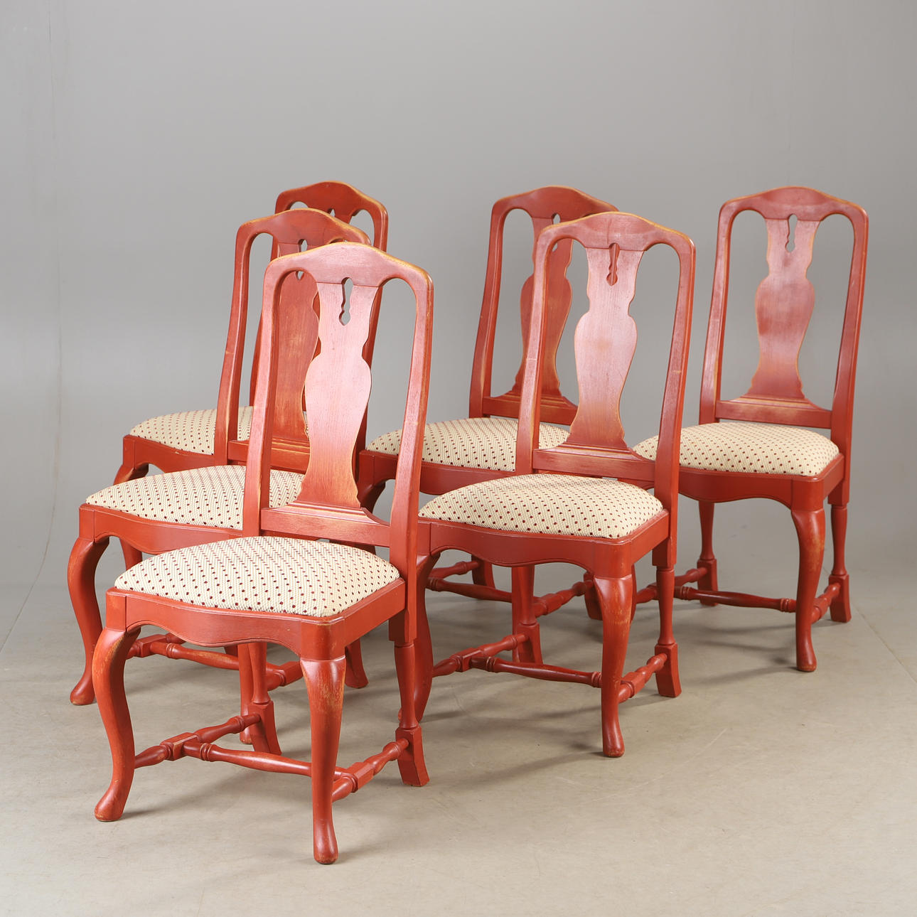 CHAIRS, 6 pieces, red painted, rococo style.