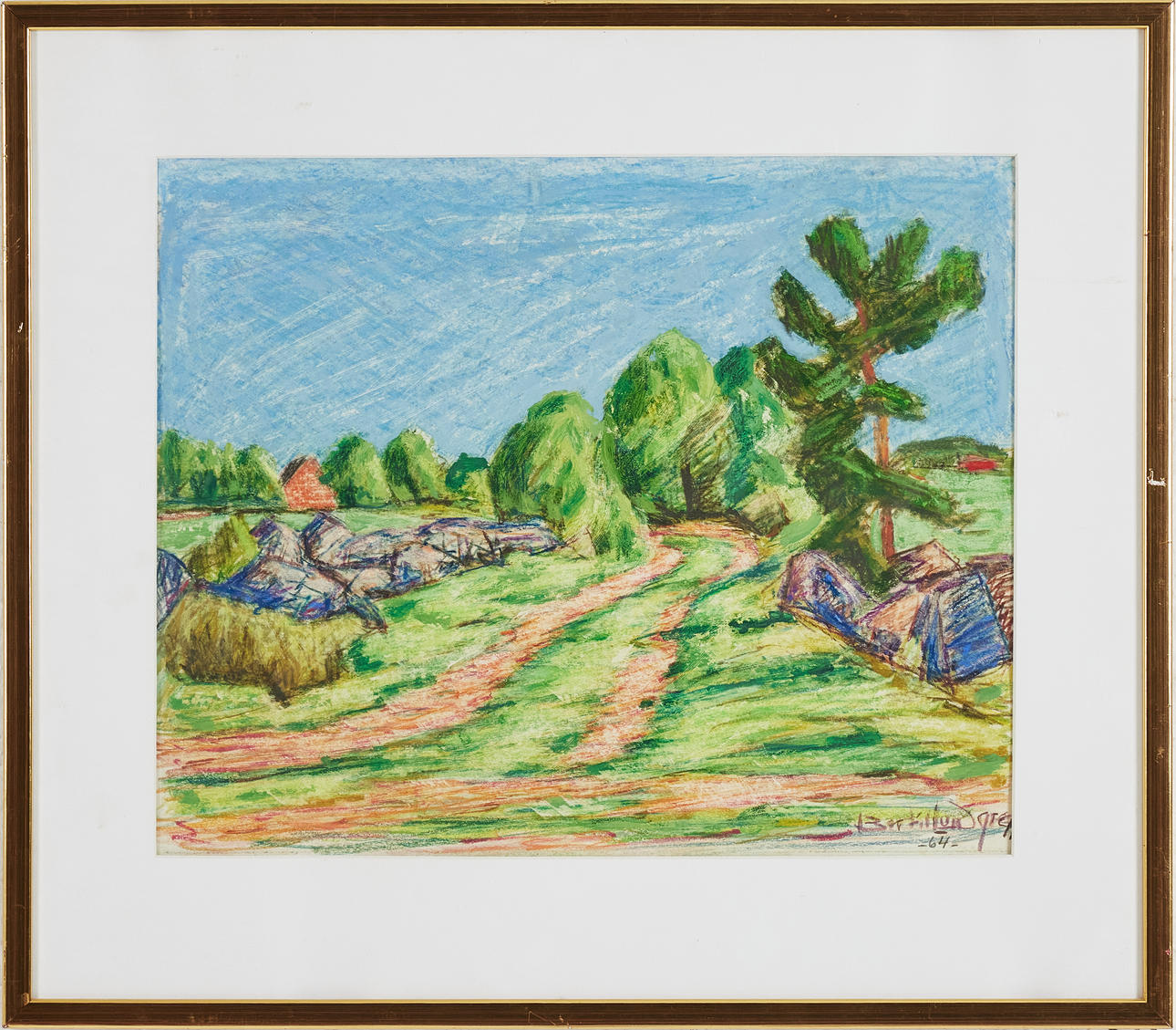 BERTIL LUNDGREN (1900-1979). Öland, Löttorp, pastel chalk, signed and dated -64.