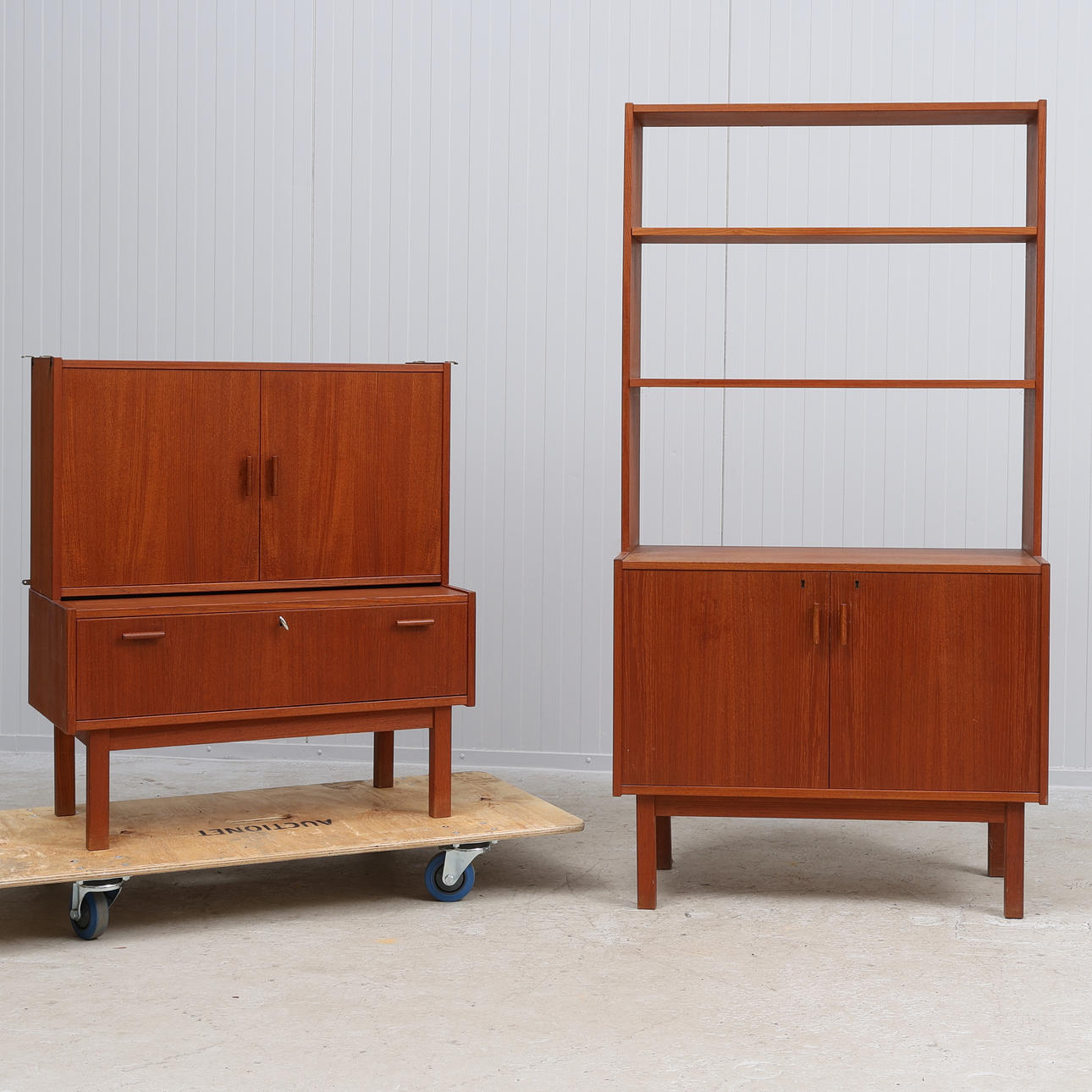 A shelf system, 2 sections, Breox, 1960s.