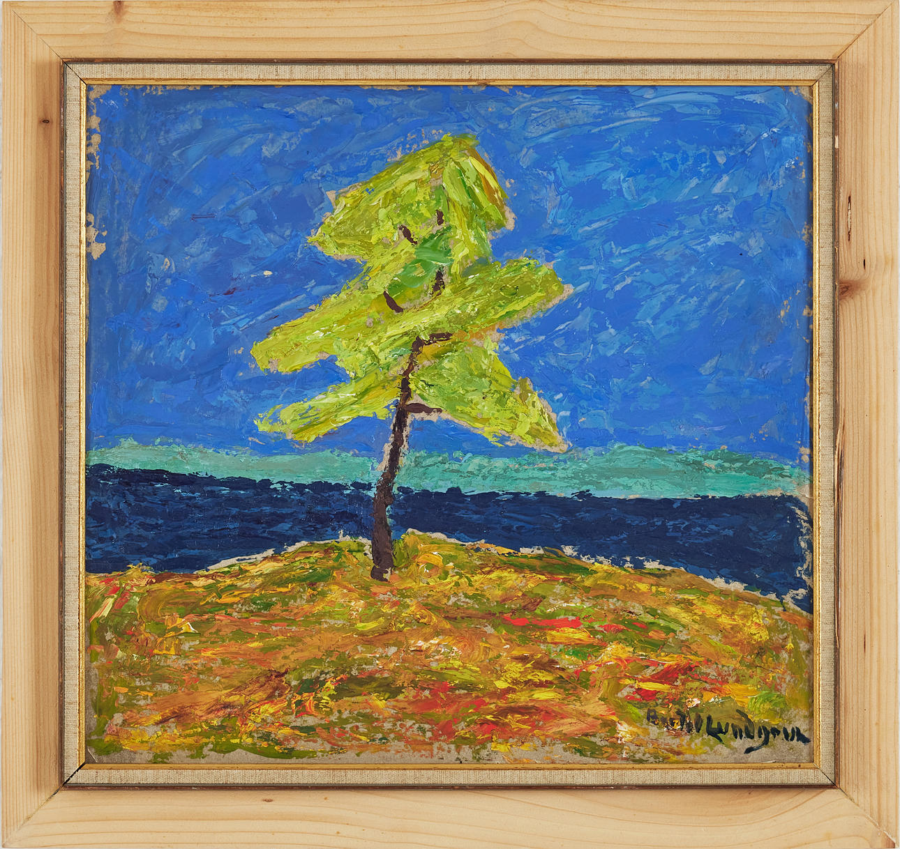 BERTIL LUNDGREN (1900-1979). Pine on rock, oil on panel, signed.