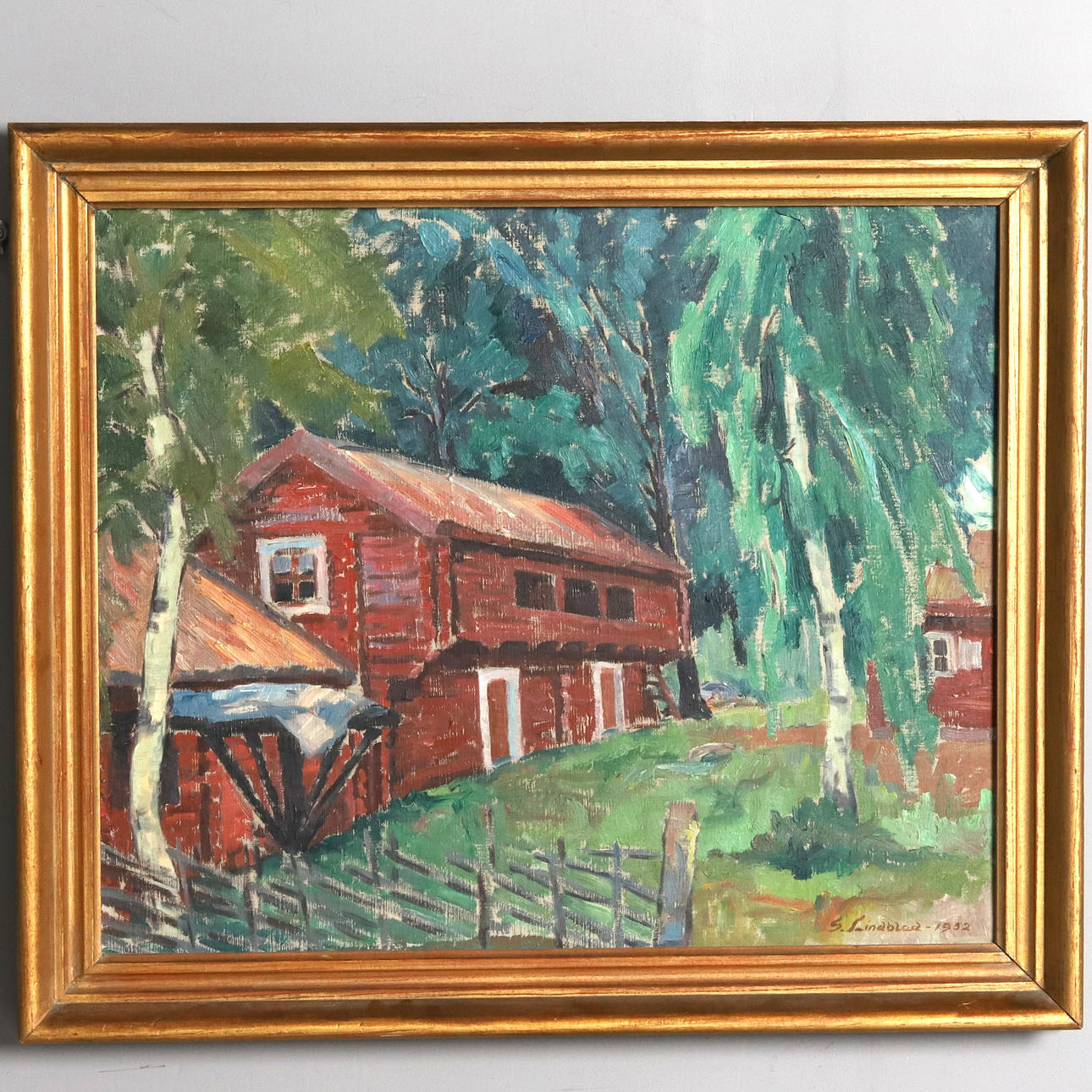 OIDENTIFIERAD KONSTNÄR. BACKGAMMON. Oil on canvas, “Röda Bodar”, signed and dated.