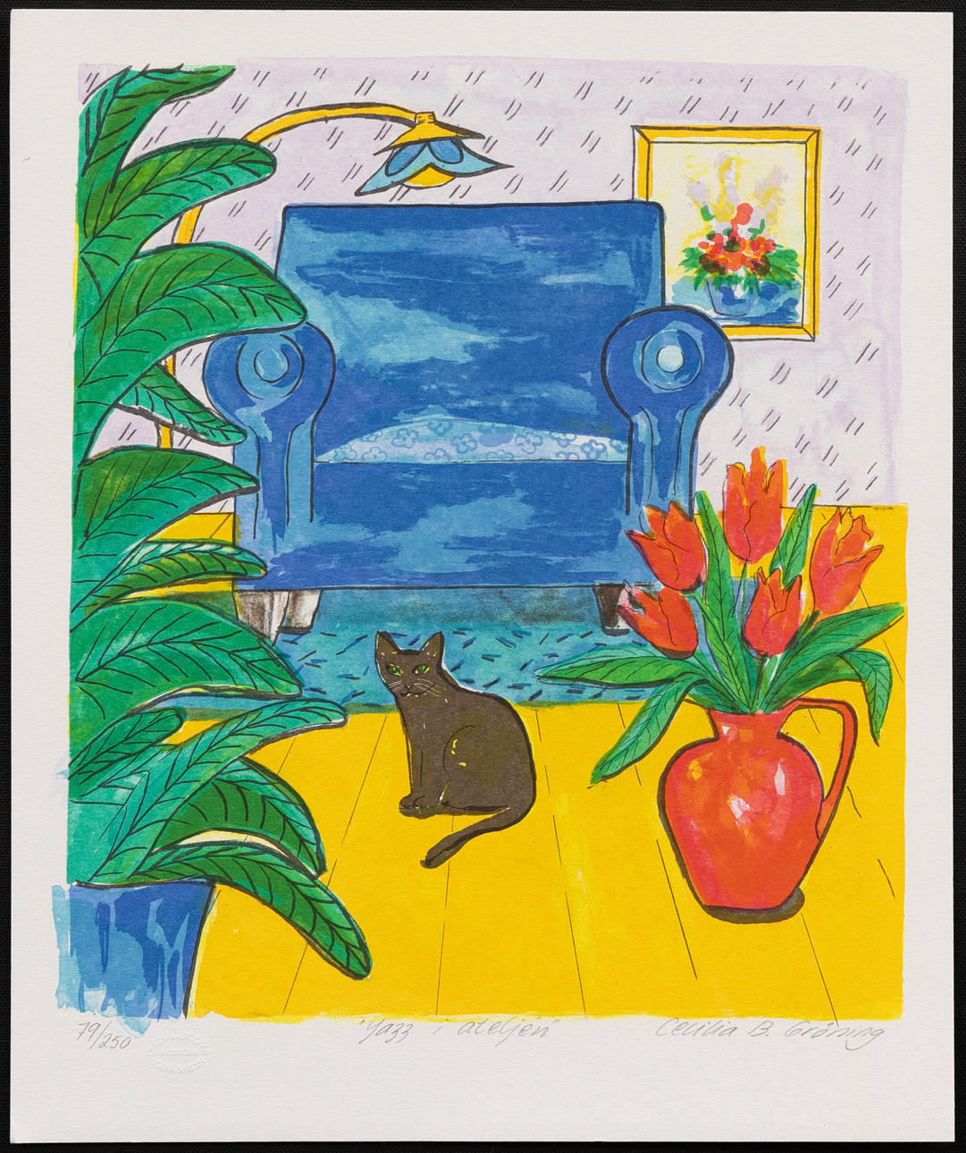 CECILIA B GRÖNING (FÖDD 1954). “Jazz in the studio”, lithograph no 79/250, signed.