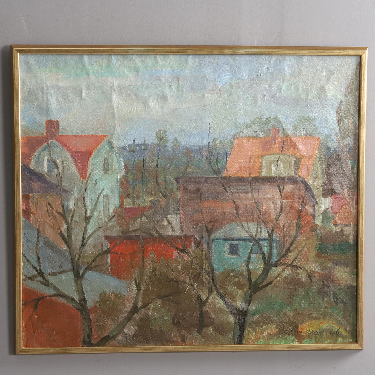 OIDENTIFIERAD KONSTNÄR. BACKGAMMON. Oil on canvas, “Autumn from the house”, signed and dated.