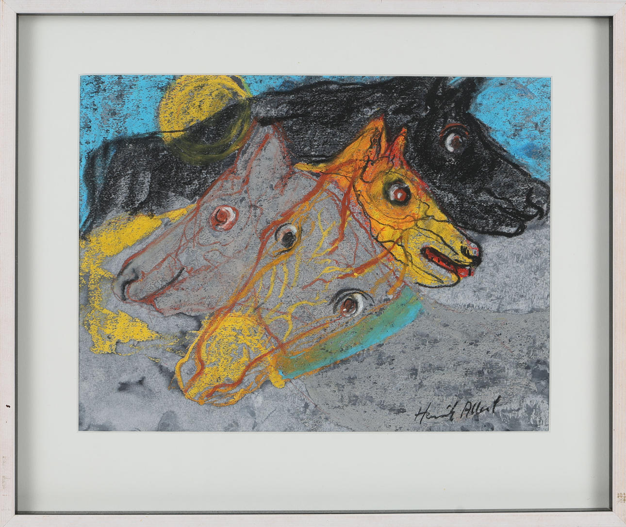 HENRIK ALLERT. Chalk, composition with animals, signed.