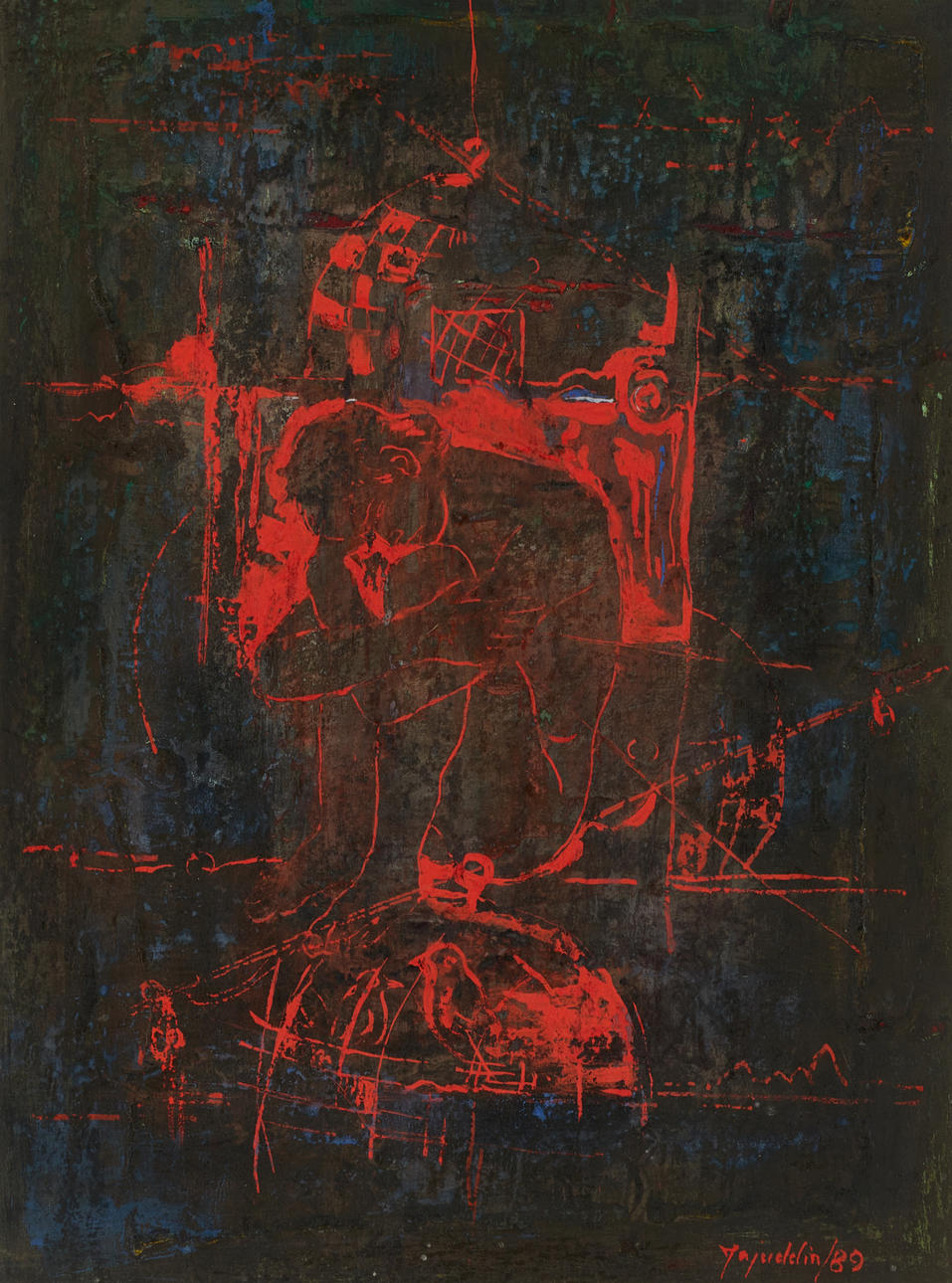 UNIDENTIFIED ARTIST, Composition, signed and dated 89, mixed media.