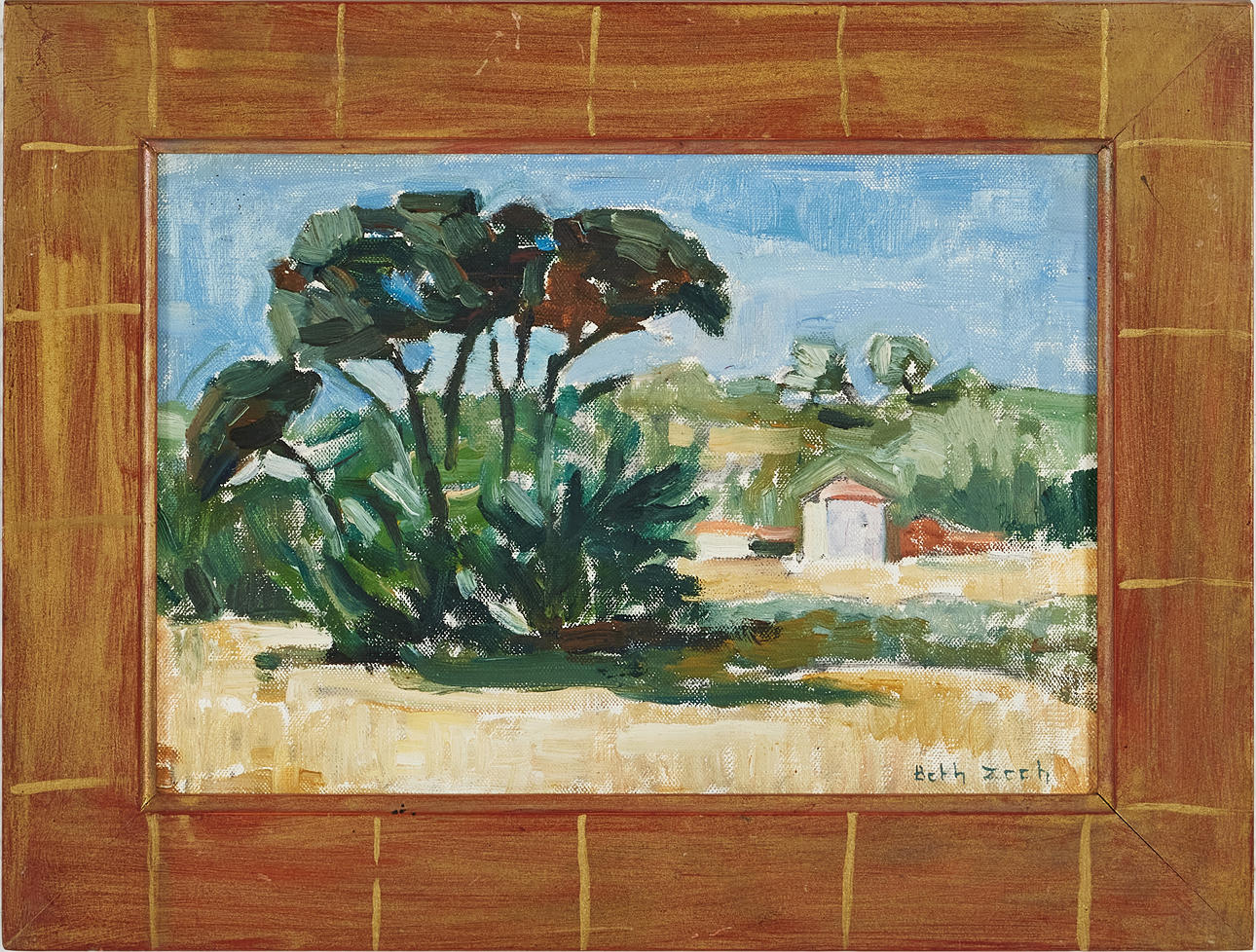 BETH ZEEH. Sunny landscape with pine trees, signed. Mid 20th century.