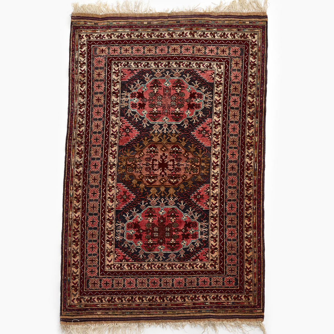 CARPET, oriental, silk trim, approx 182 x 112 cm.