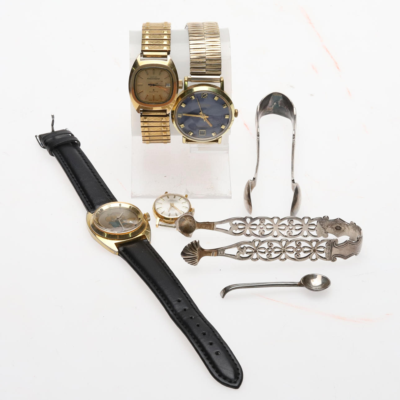 LOT WATCHES 4 pcs and SILVER OBJECTS 3 pcs á 49,39g.