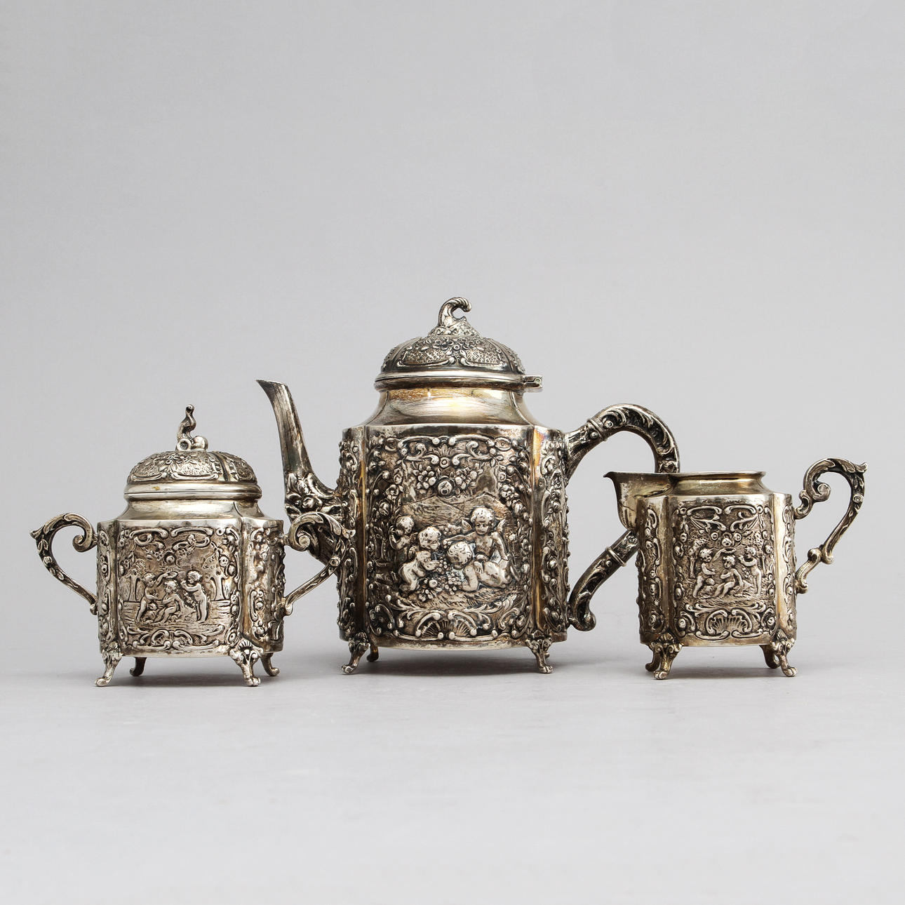 KAFFESERVIS, 3 delar, silver. Carl Hoff, Helsingborg 1929. Vikt ca 730 gram.