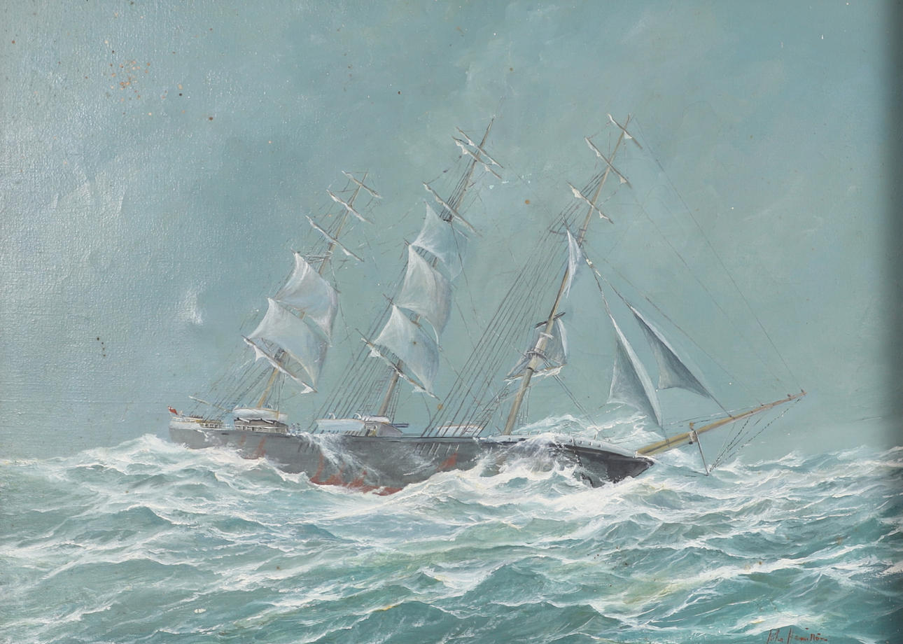JOHN HAMILTON (1919-1983). YACHT IN ROUGH SEAS. Art - Paintings - Auctionet