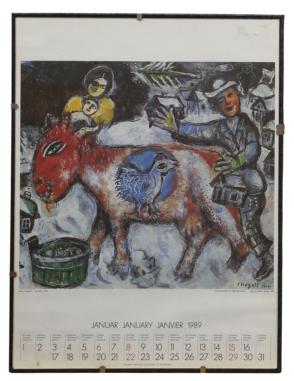 MARC CHAGALL. eftr. calendar, “Im dorf” 1973.