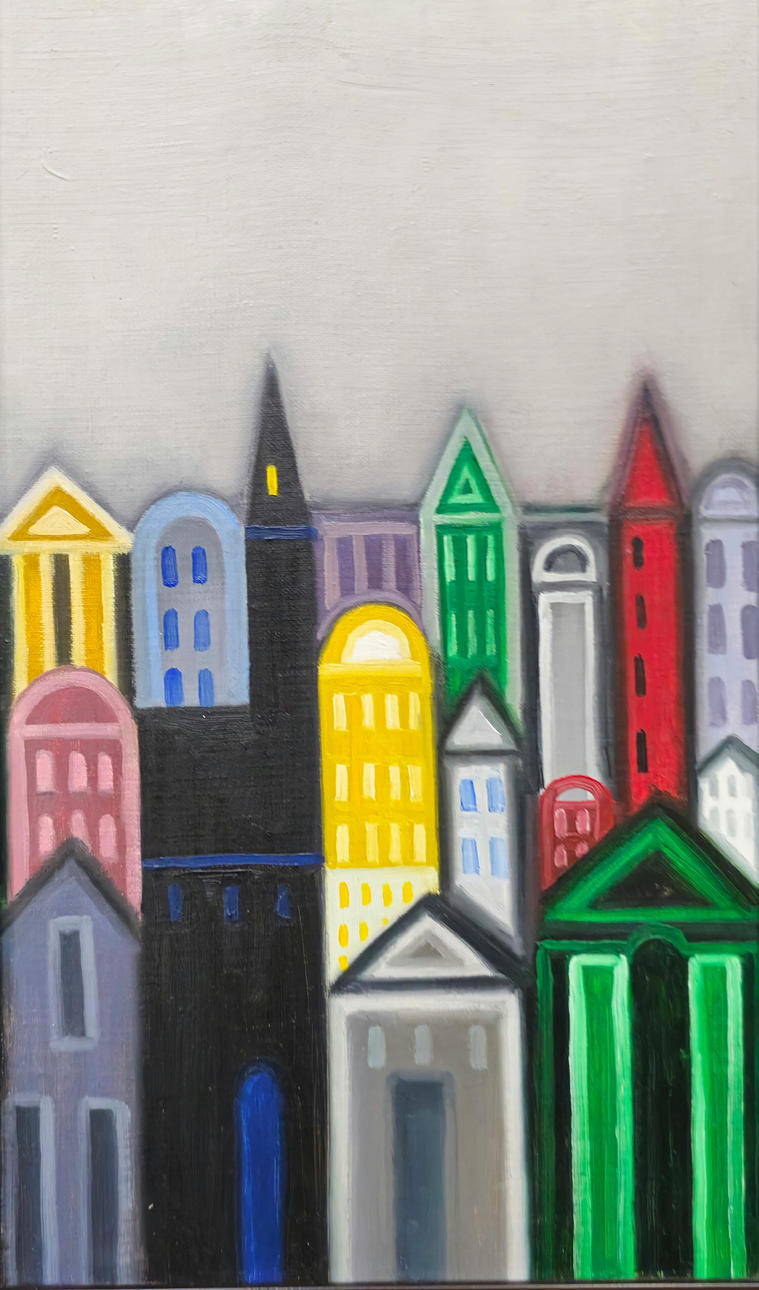 URBAN SCENE. OIL ON CANVAS. ANONYMOUS.