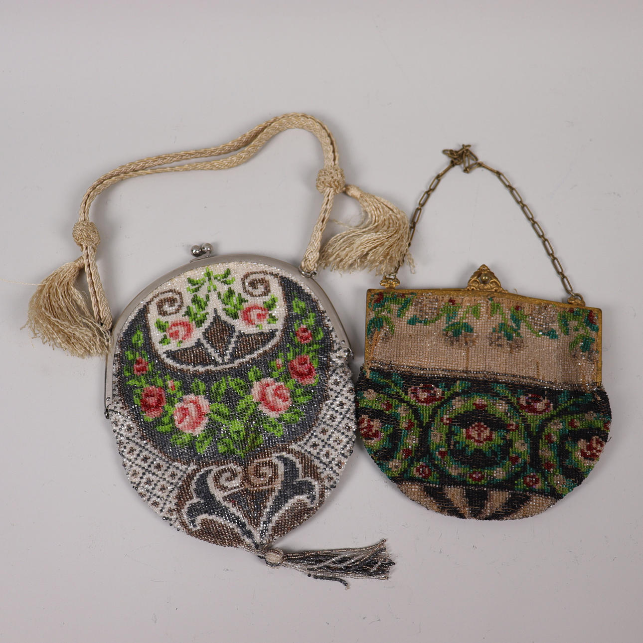 AFTENTASKE, perlearbejde, 1800/1900-tal, 2stk.