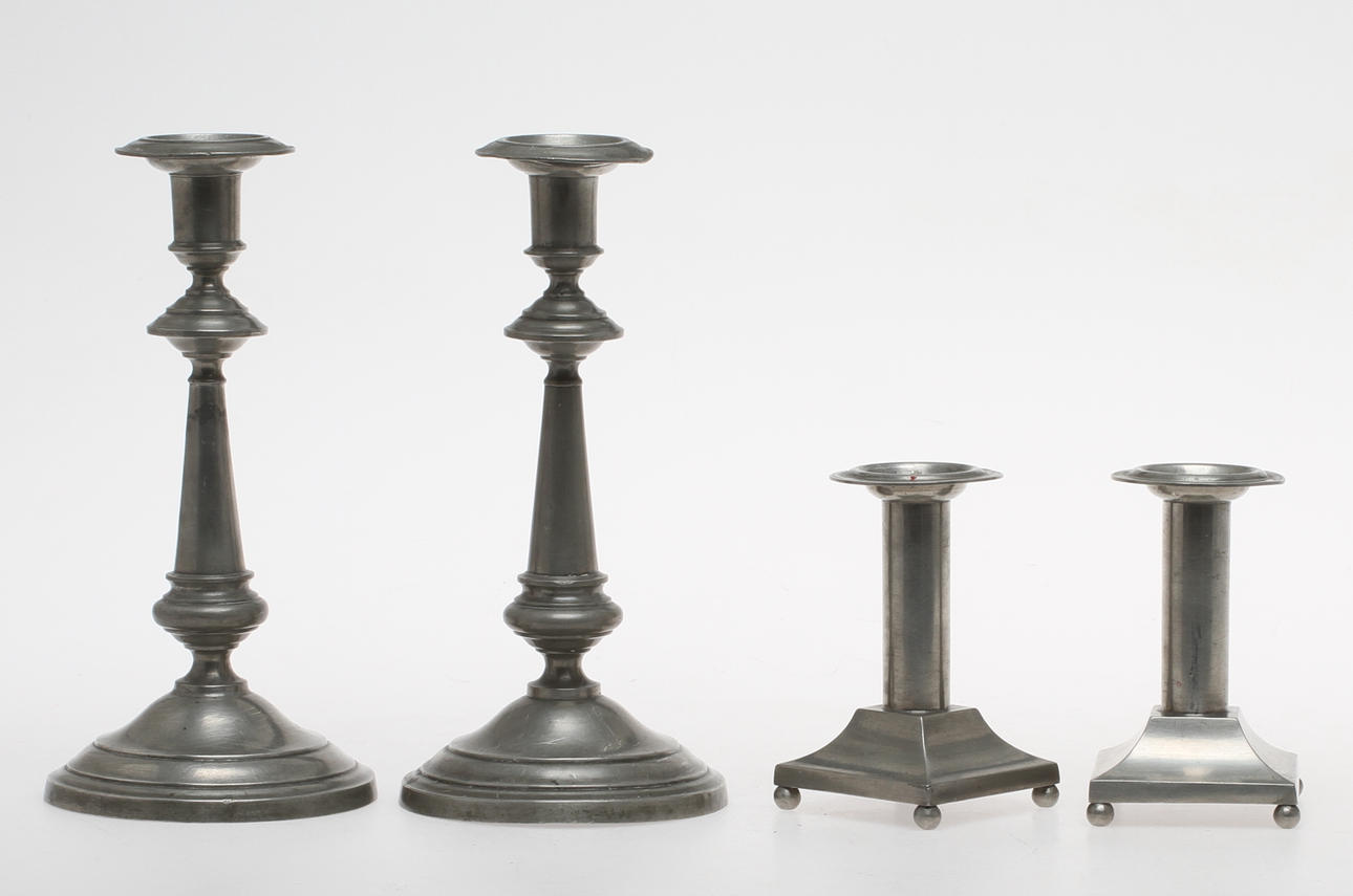 LJUSSTAKAR, 2 par, tenn, Bland annat F.Werrenrath Lund, 1800/1900-tal.