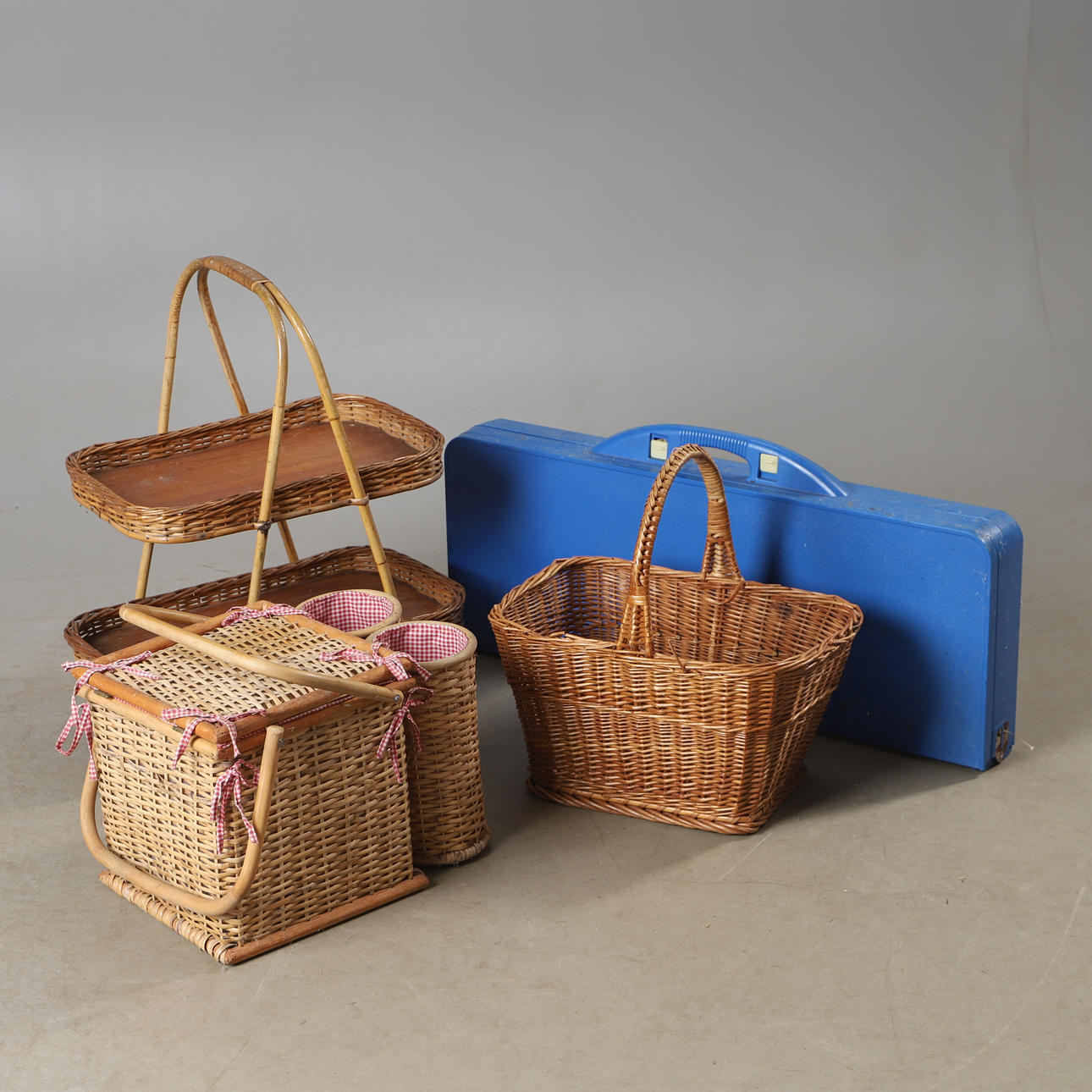 PICNIC SETS AND BASKETS, 4 pieces, 20th century.