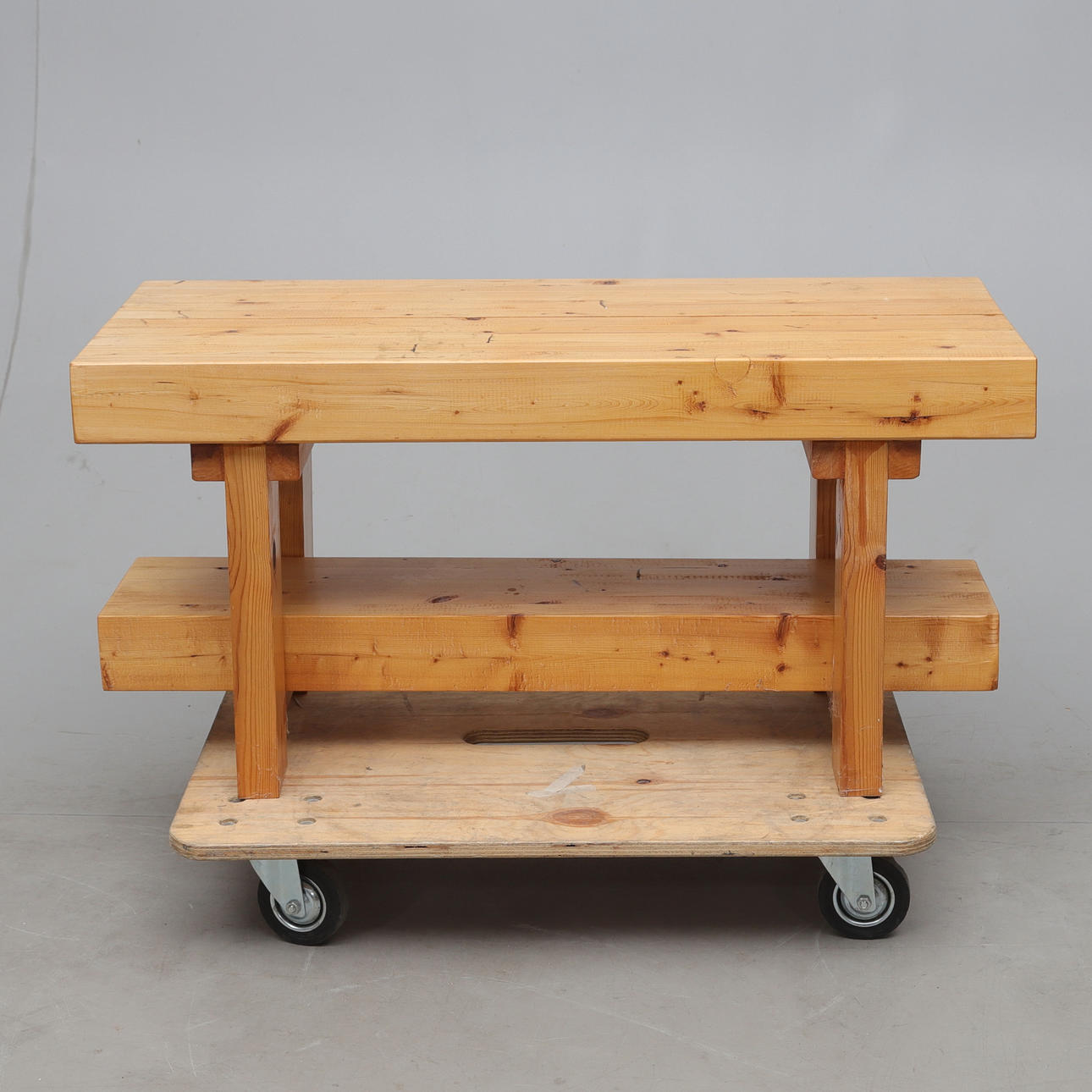 BENCH with shelf, solid pine, second half of the 20th century.
