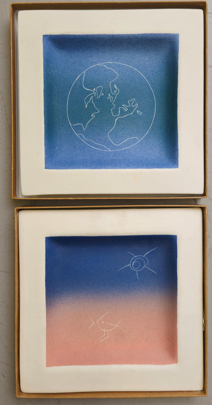 EULALIA OLIVER. TWO PLATES. POLYCHROME CERAMIC TILES.