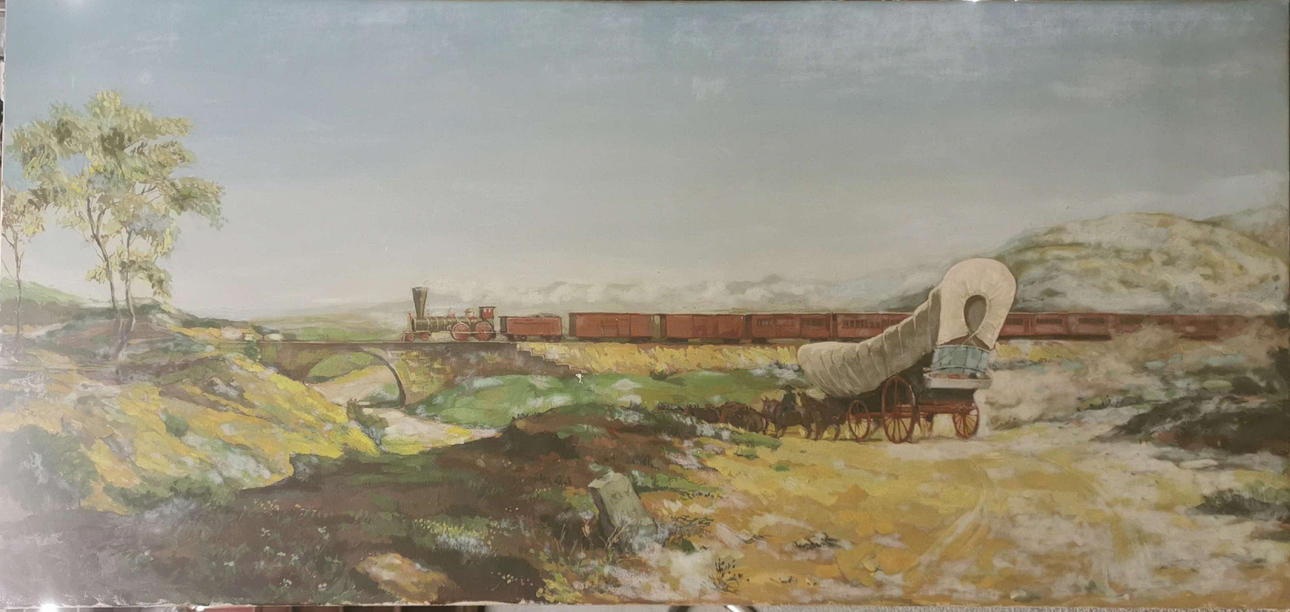 LARGE UNFRAMED OIL ON CANVAS.