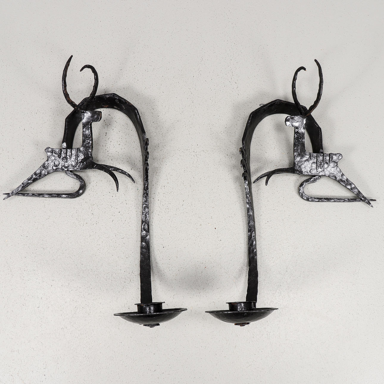 WALL CANDLESTICKS pair, wrought.