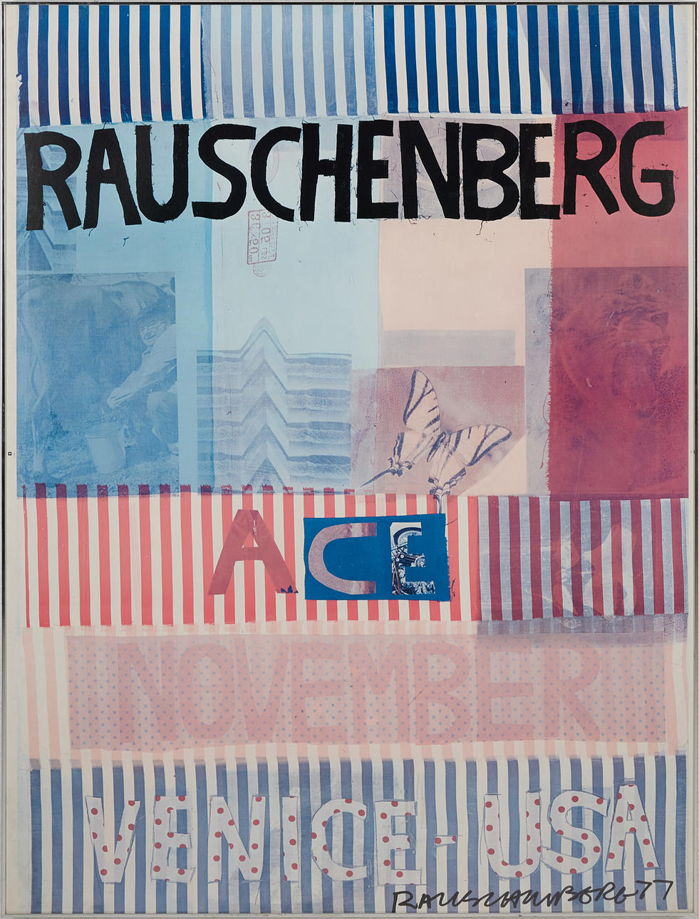 ROBERT RAUSCHENBERG. Exhibition poster, “Venice”, lithograph, signed and dated in print 77.