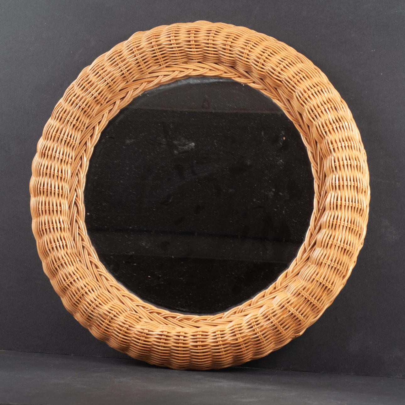 WALL MIRROR, round, rattan.