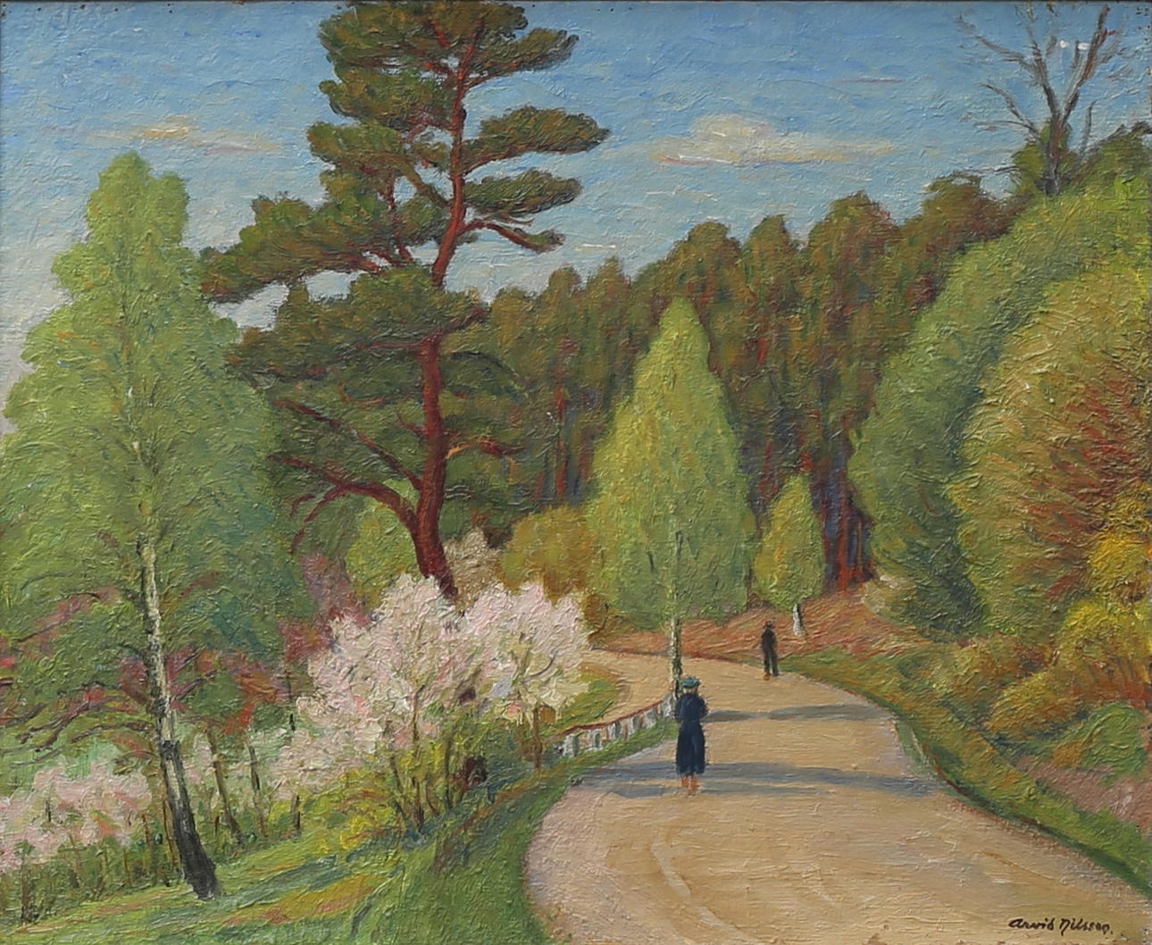 ARVID NILSSON. Landskap med figurer. Olja på duk, signerad.