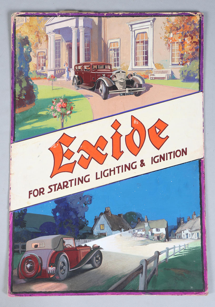 A HAND PAINTED EXIDE ADVERTISING SIGN.