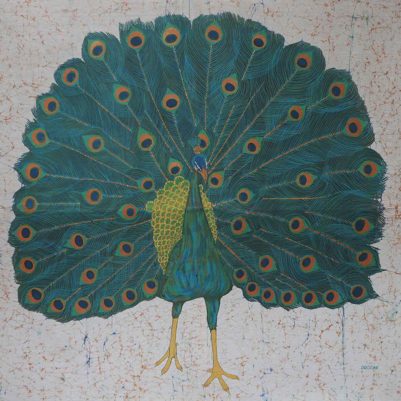 OIDENTIFIERAD KONSTNÄR, textiltryck, signerad Buddhi, 1900-tal.