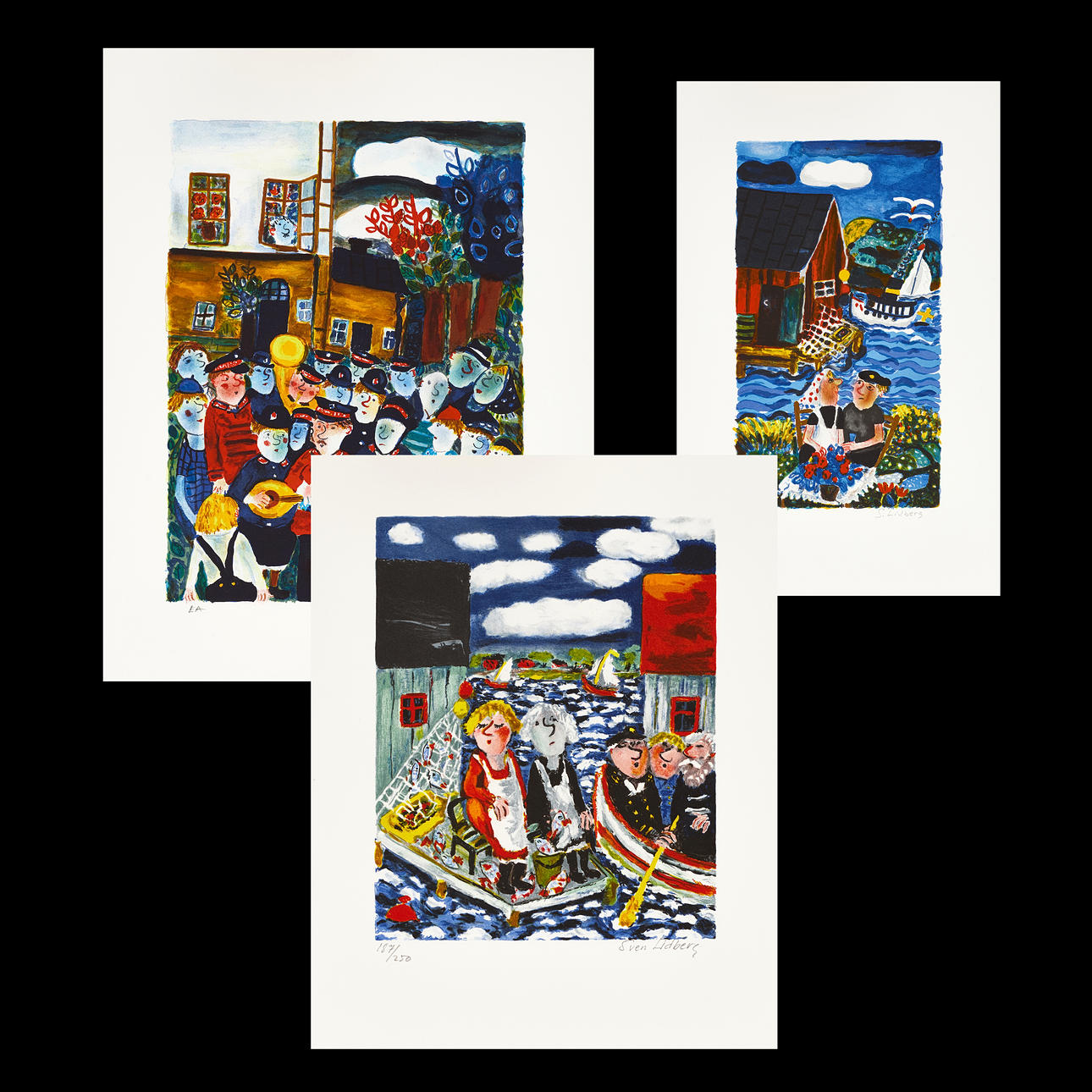 SVEN LIDBERG (1929-2009), Archipelago profiles, 3 pcs, signed, colour lithographs.